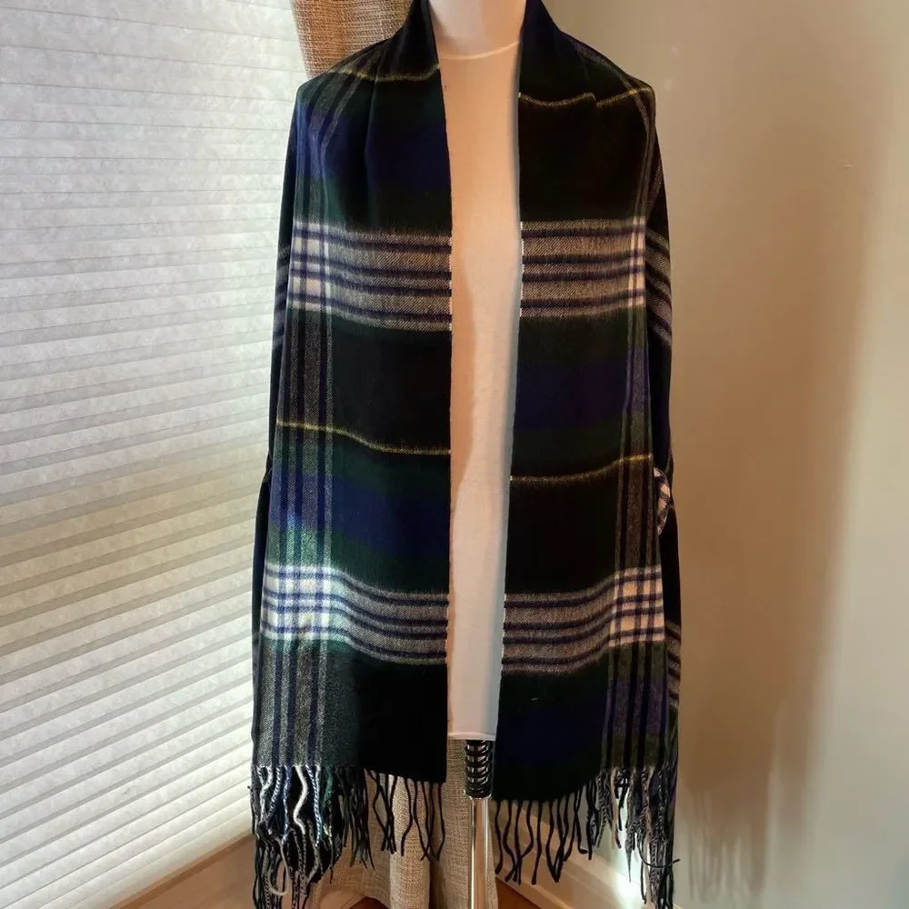 J. Crew Navy Forest Green Tartan Plaid Cape Scarf Retired Print Gift Holiday Chr - Picture 5 of 8